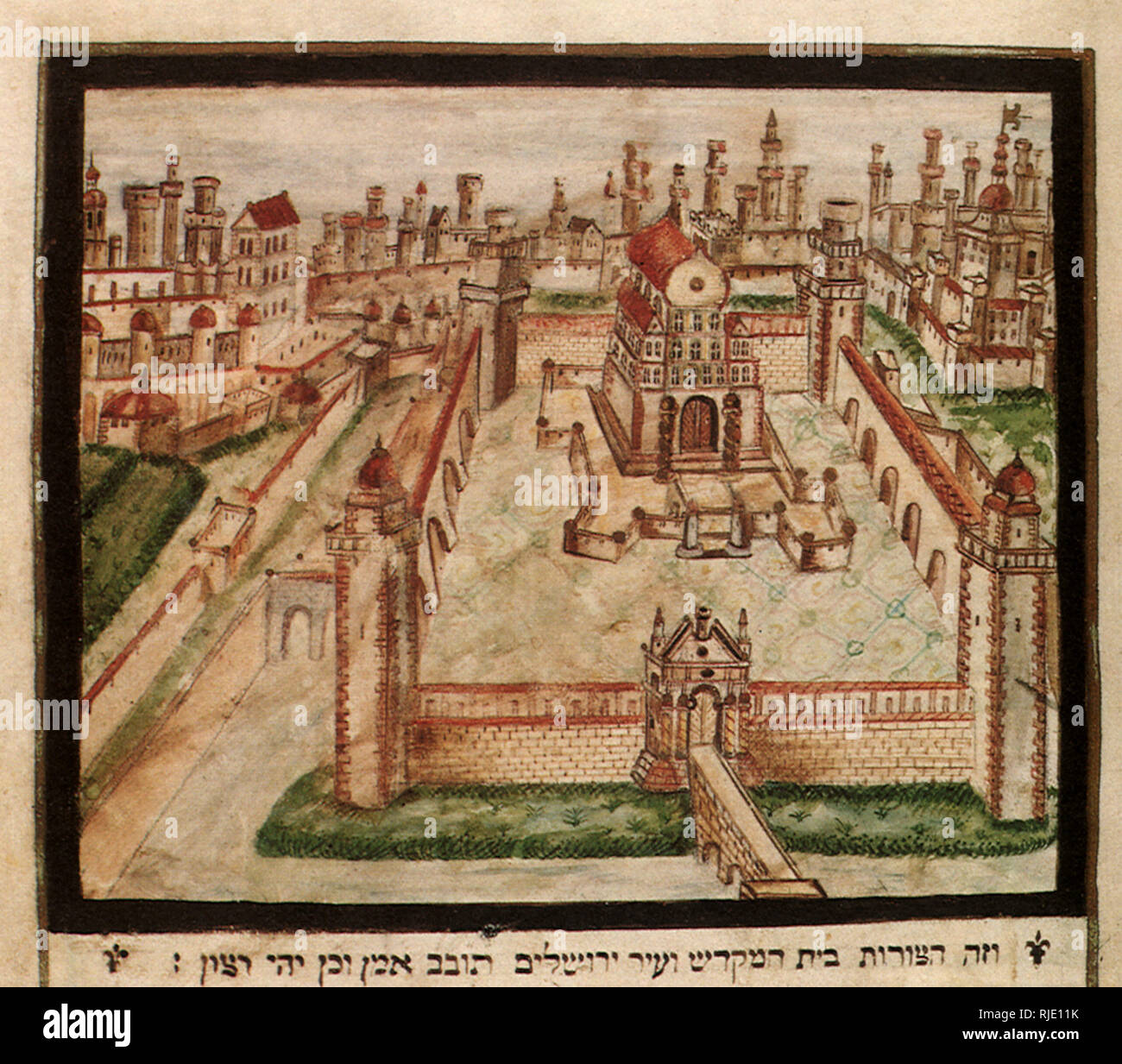Depiction of the Temple and the City of Jerusalem. Stock Photo