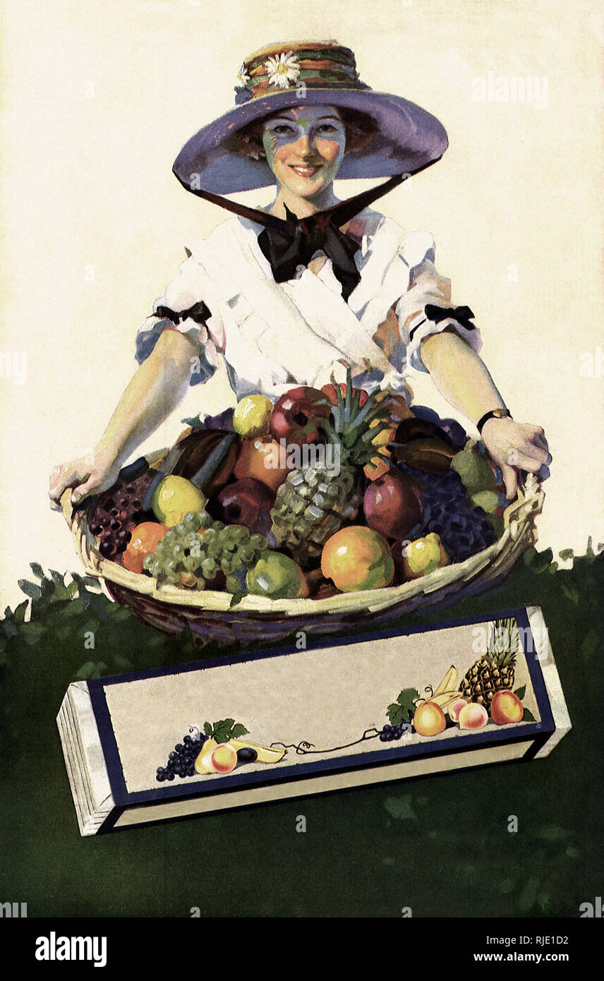 Woman with Basket of Fruit Stock Photo - Alamy
