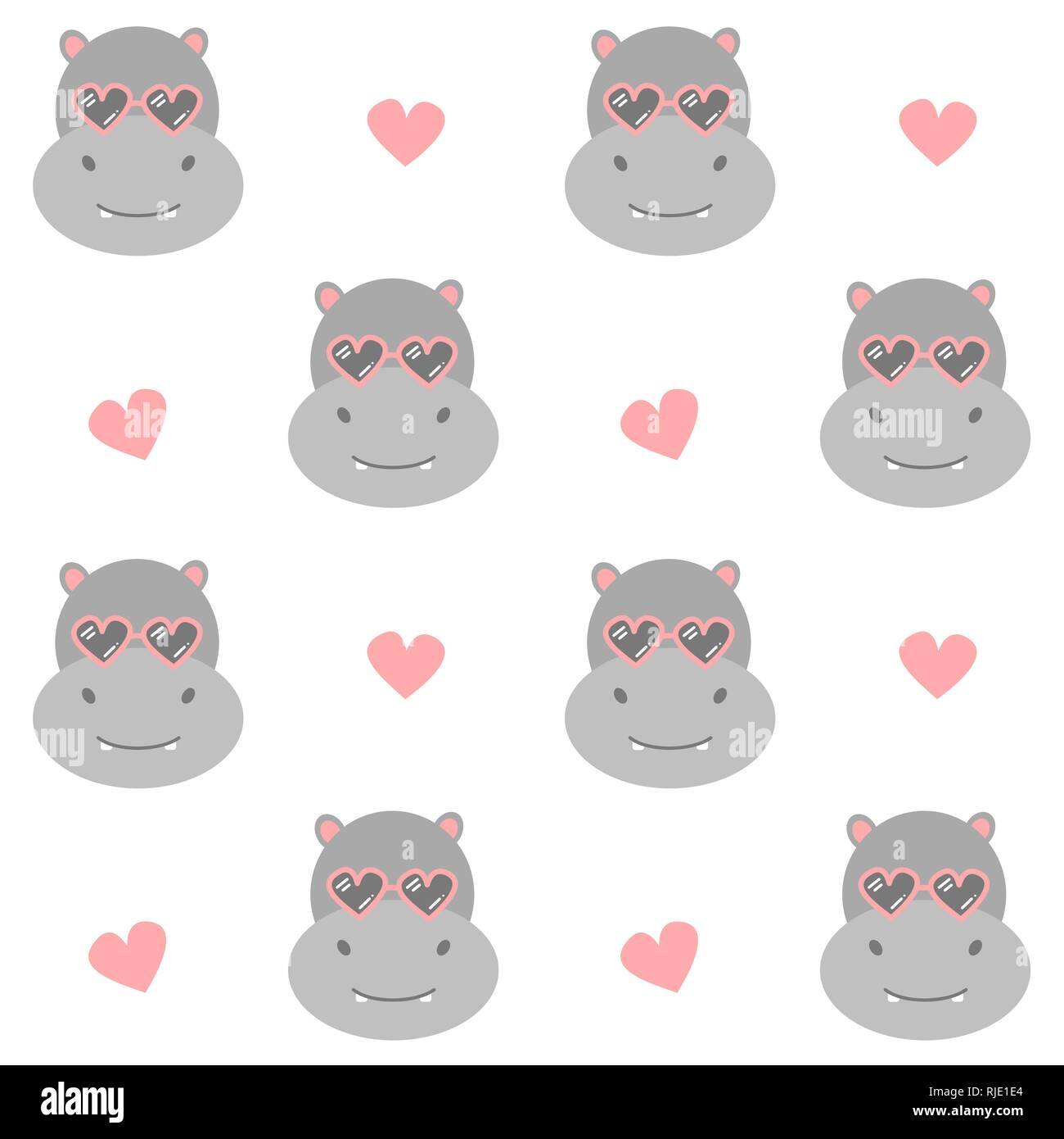 cute cartoon hippo with heart sunglasses seamless vector pattern ...