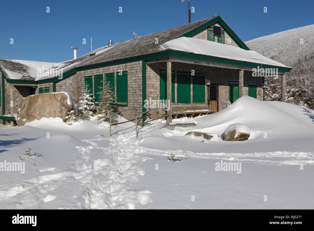 Appalachian Trail Galehead Hut in the White Mountains, New Hampshire during the winter months