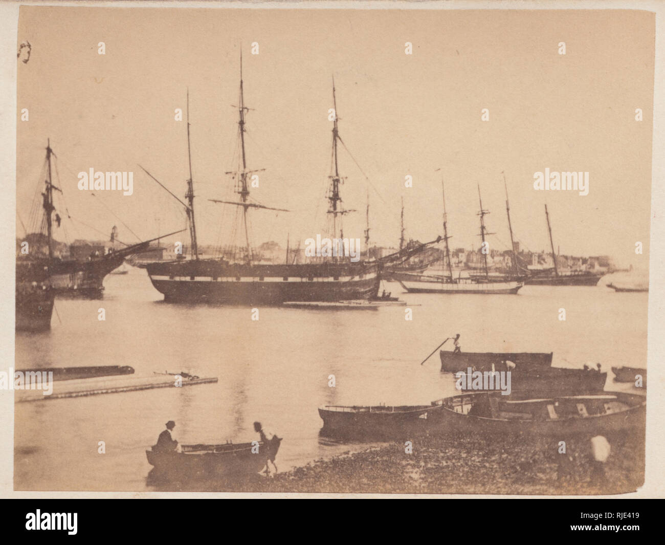 Victorian CDV (Carte De Visite) of Sailing Ships in Portsmouth Harbour, Hampshire, England. Stock Photo