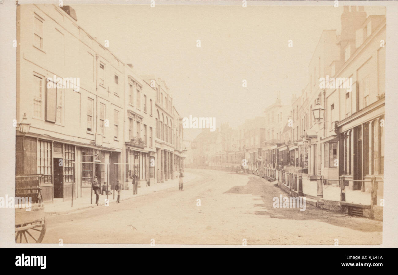 Victorian CDV (Carte De Visite) of The High Street, Dorking, Surrey, England. Stock Photo