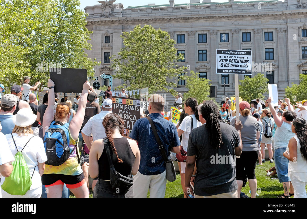 The Cleveland rally against immigration policies separating families on June 30, 2018 in Cleveland, Ohio is one of over 100 protests nationwide. Stock Photo
