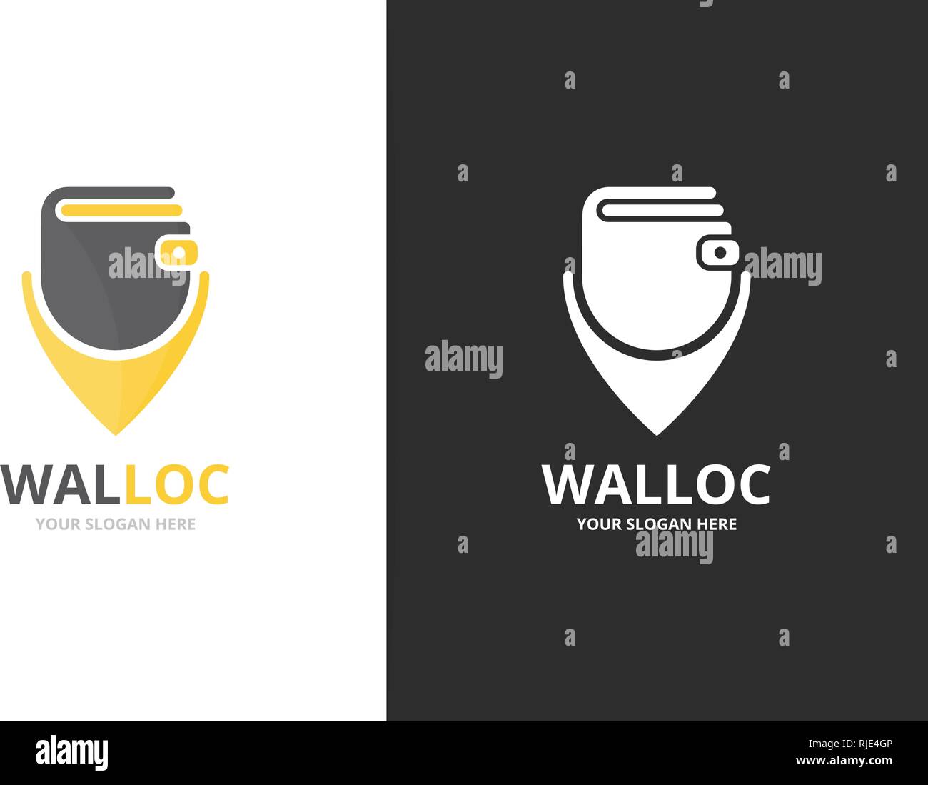 Wallet and map pointer logo combination. Unique finance and pin logotype design template. Stock Vector