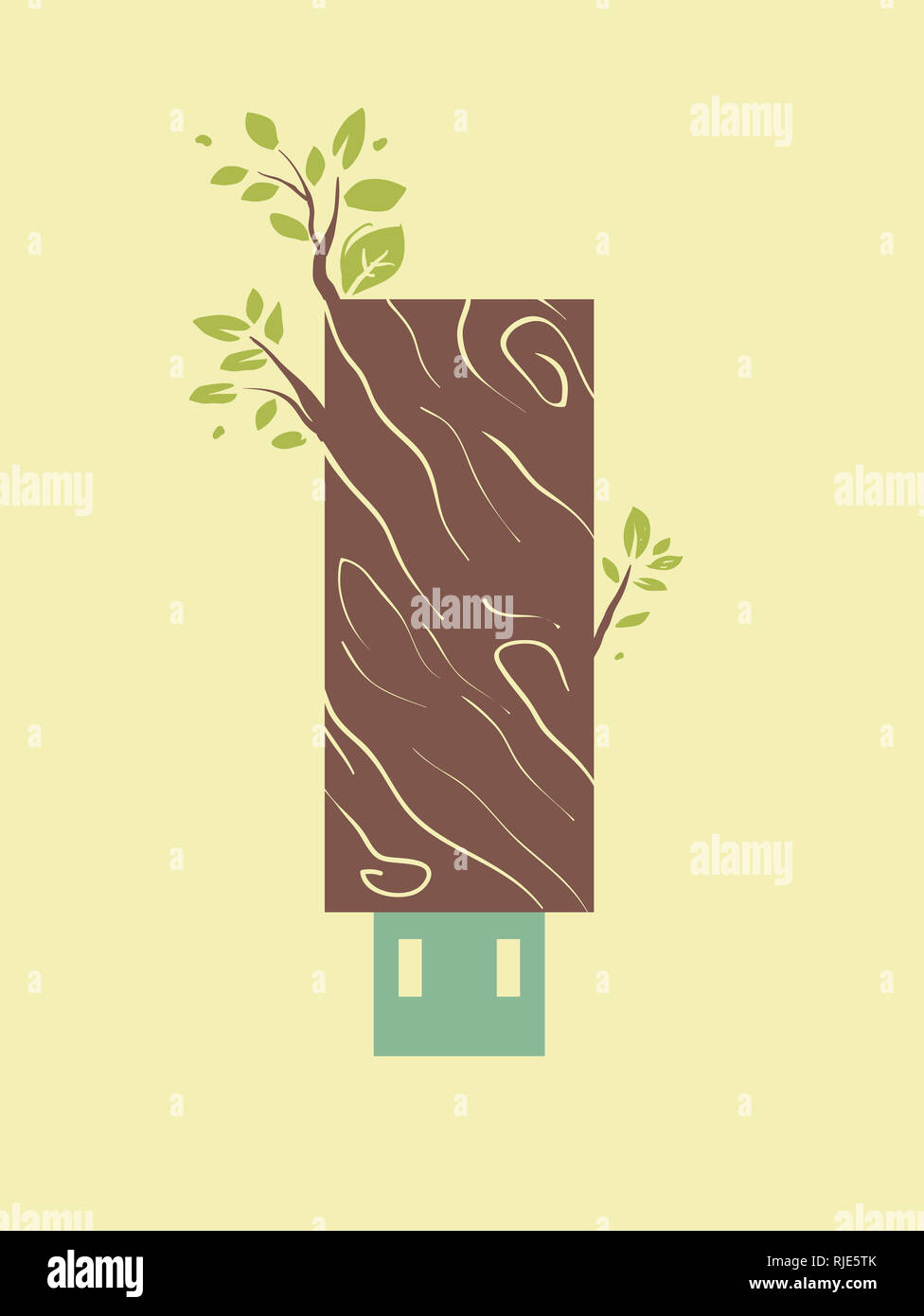 Illustration of a USB with a Wood and Tree Branches Design. Green ...