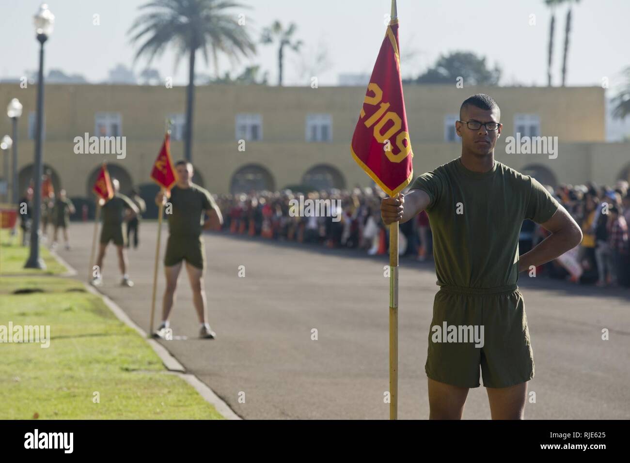 The new Marines of Echo Company, 2nd Recruit Training Battalion, reunite with their loved ones during family day at Marine Corps Recruit Depot San Diego, today. After nearly thirteen weeks of training, the Marines of Echo Company will officially graduate from recruit training tomorrow. Stock Photo