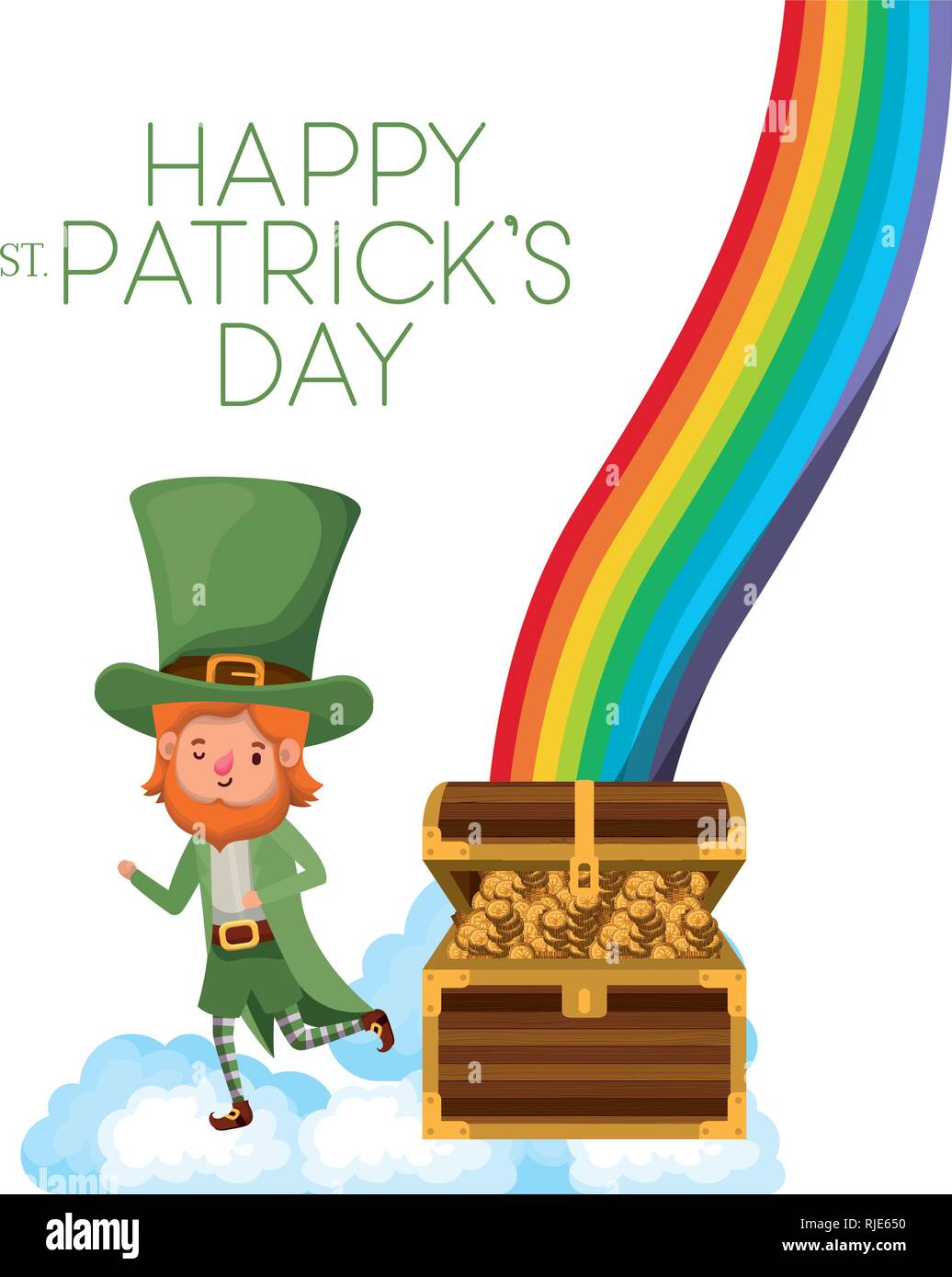 Happy St Patrick S Day Label With Leprechaun And Rainbow Stock Vector Image Art Alamy