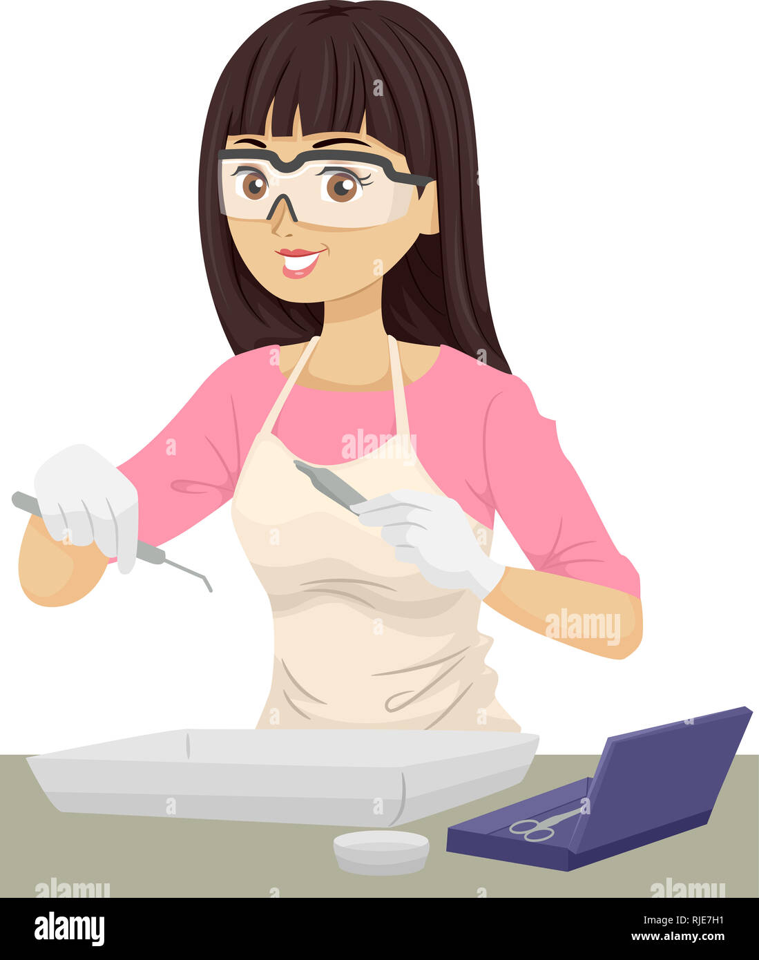 Illustration of a Teenage Girl Wearing Goggles and Apron Holding