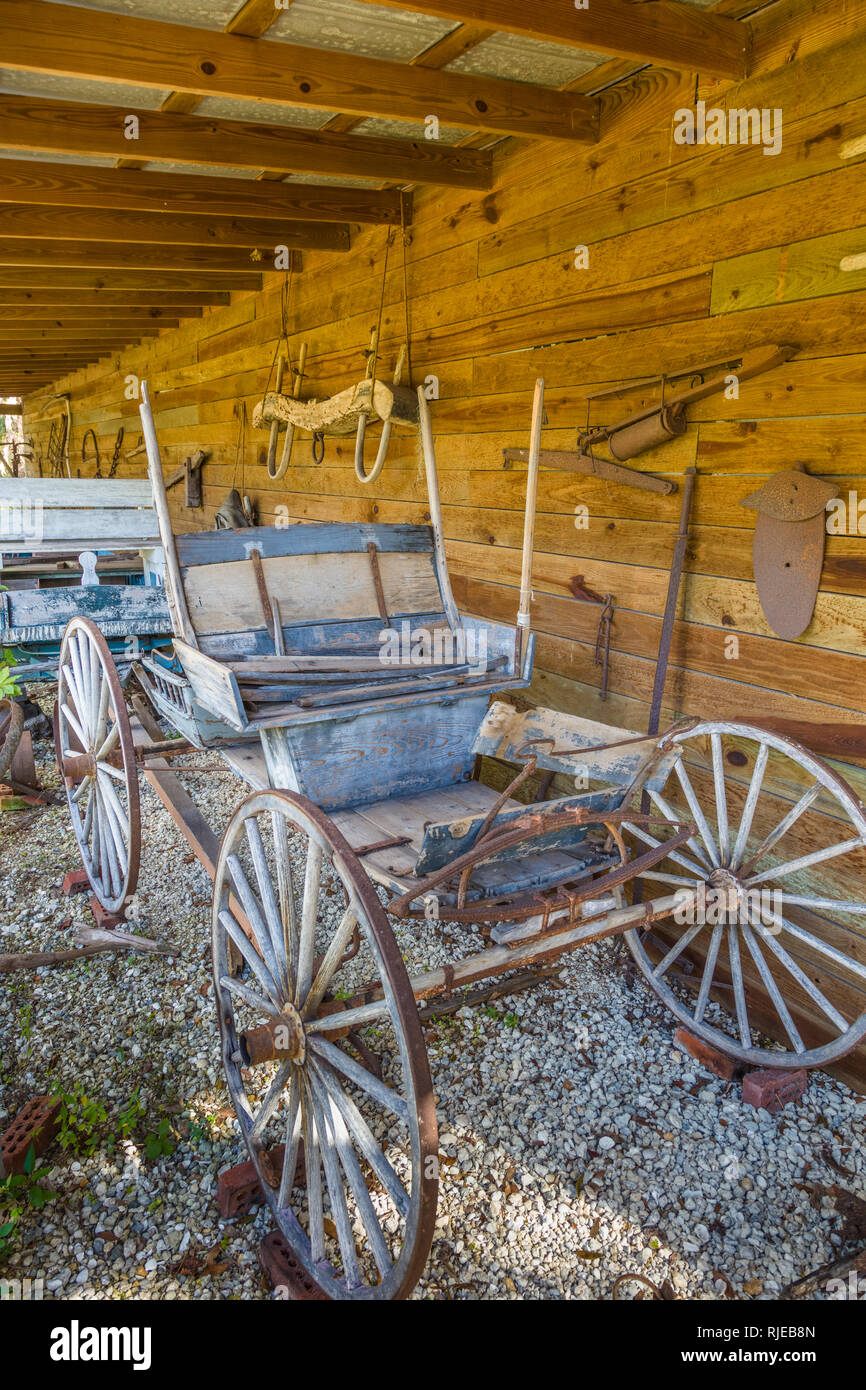 Old wagons at The museum at Crowley Museum and Nature Center near