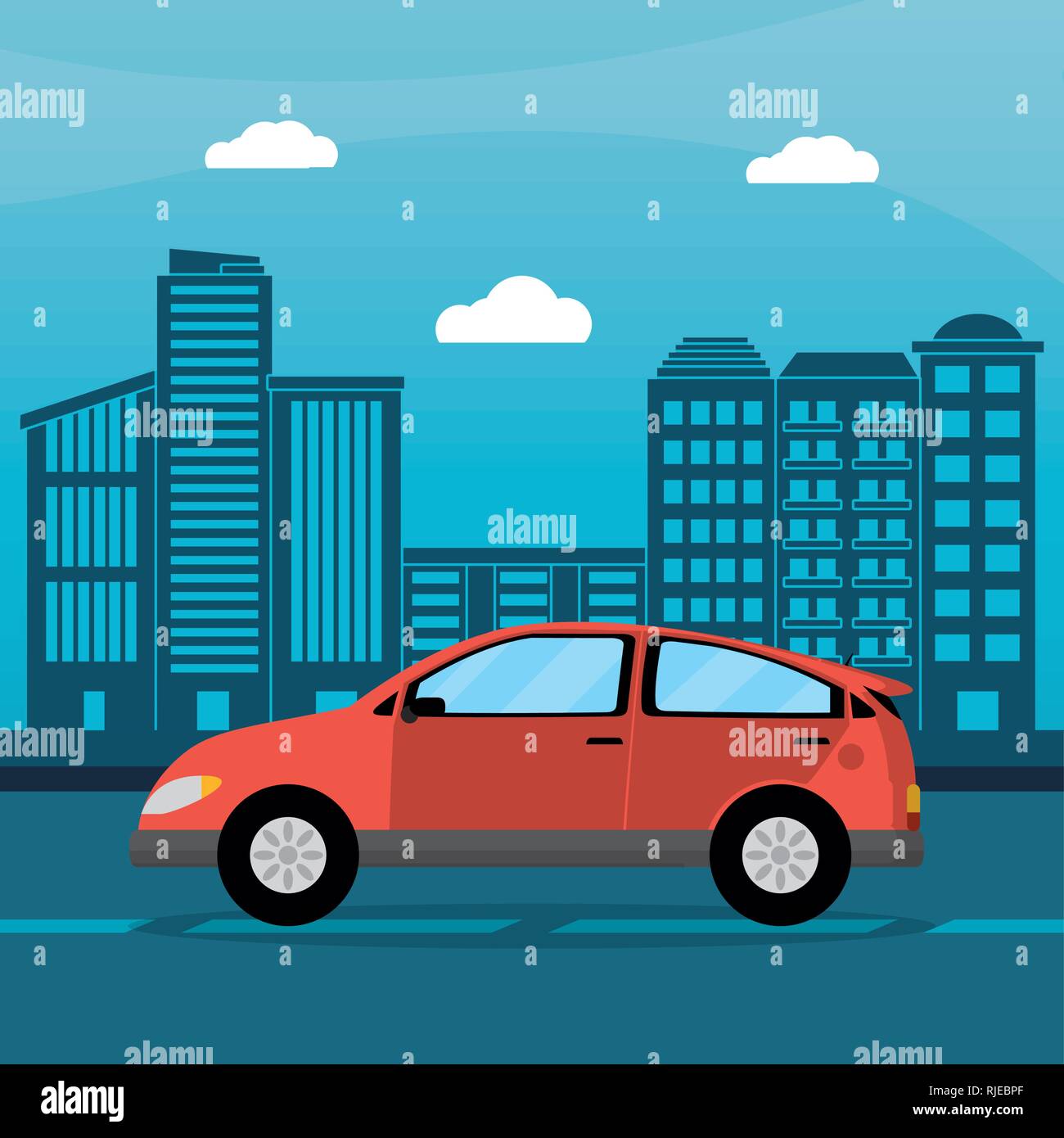 red car city daylight Stock Vector Image & Art Alamy