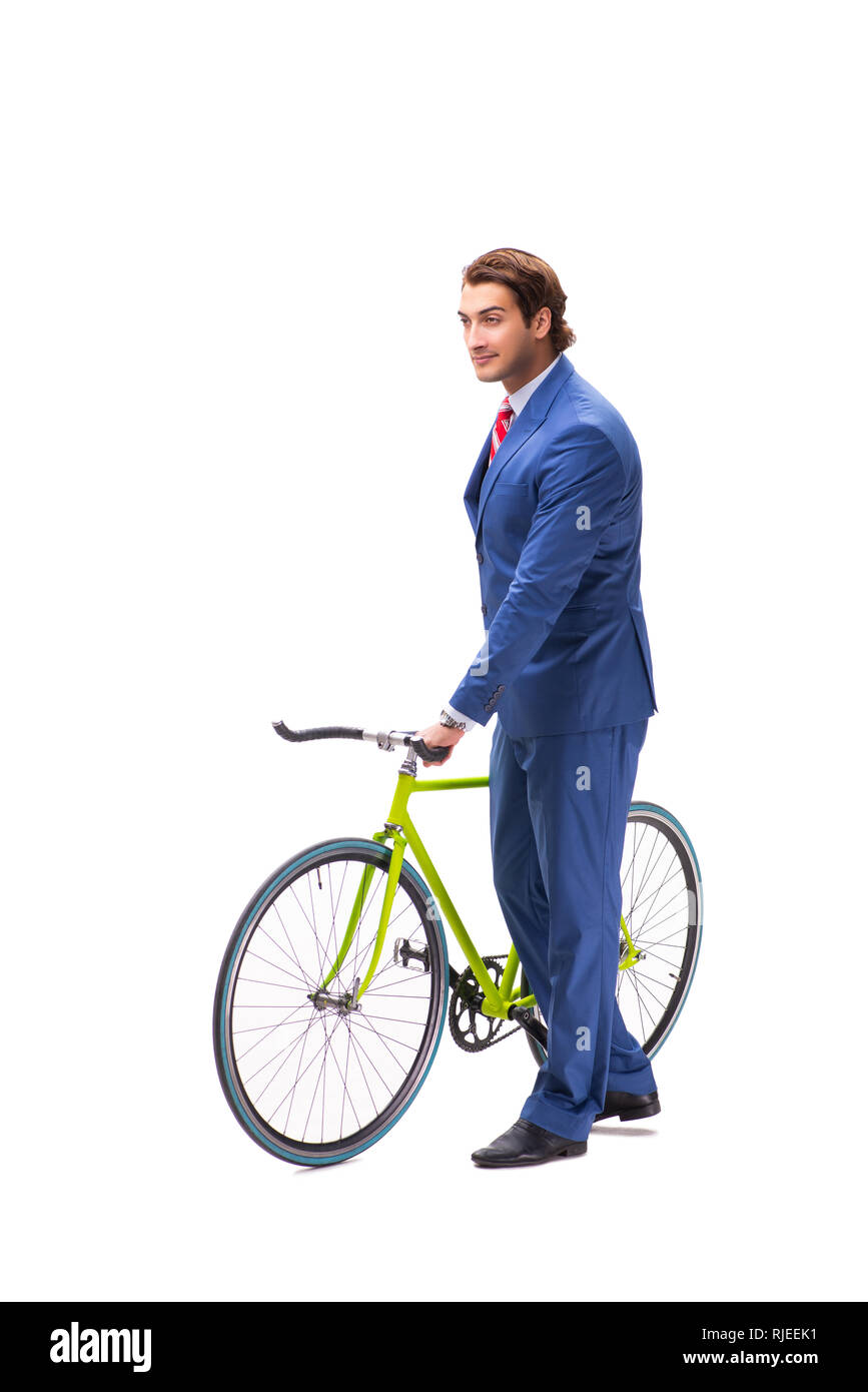 Young businessman using bike to commute to the office Stock Photo Alamy