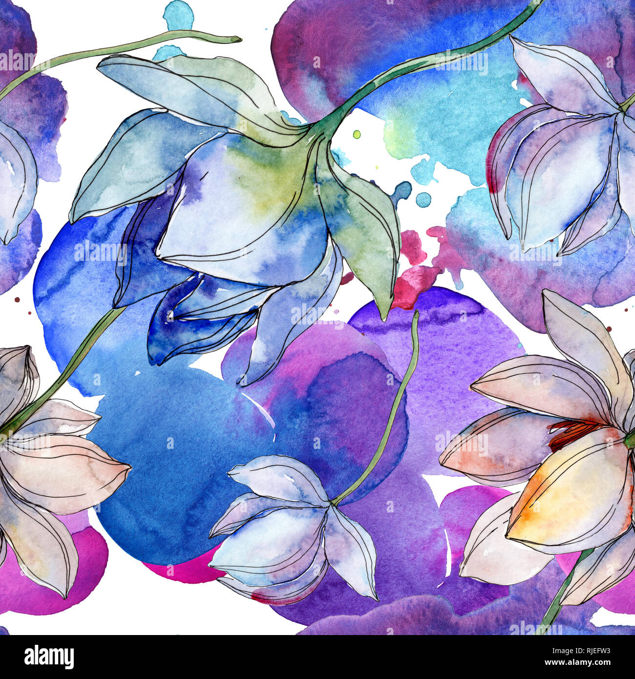Blue purple floral botanical flower. Wild spring leaf. Watercolor