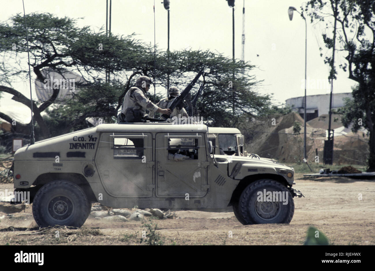 16th October 1993 A U.S. Army Humvee of C Company 1/87 inside the UNOSOM headquarters in Mogadishu, Somalia. Stock Photo