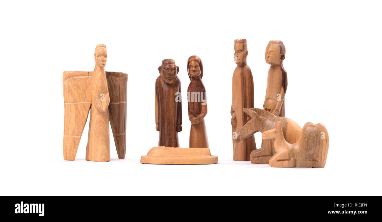 Scene of the Christmas crib, made of wood. Jesus, december Stock Photo