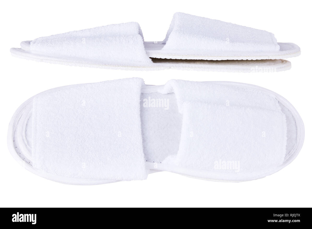 Pair of blank white home slippers. Top and bottom view. Bed shoes accessory  footwear. Spa, hotel, wellness - home and hotel slippers isolated Stock  Photo - Alamy