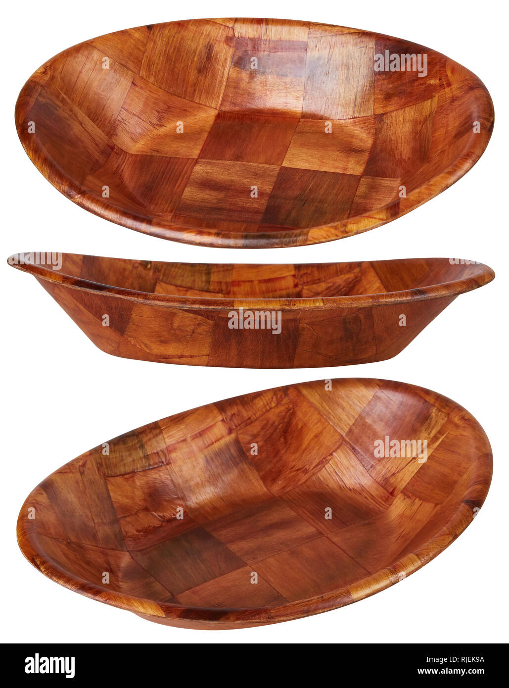 Eco-Friendly wooden bowl made of  Natural materials, handmade. Isolated on white background. Bowl made by cutting wood into small pieces then using a Stock Photo