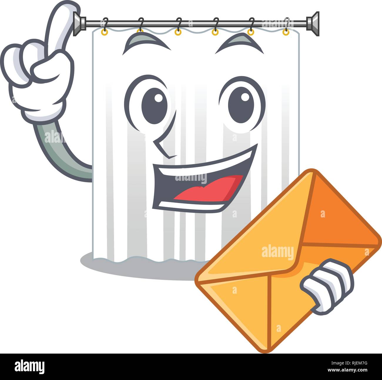 With envelope shower curtains in the character bathrooms Stock Vector