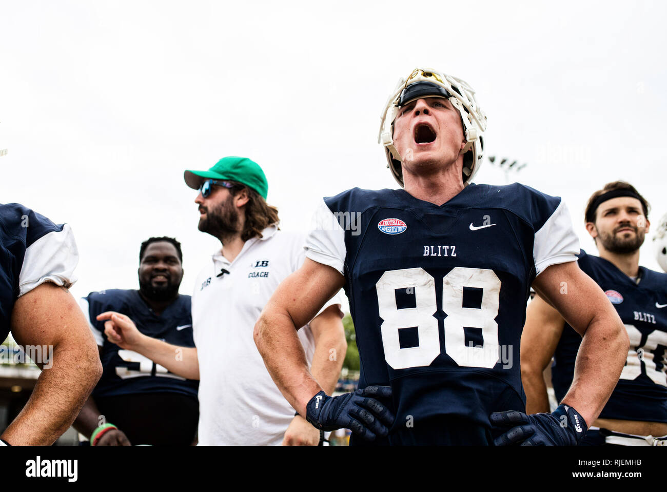 Uk American football team in a game Stock Photo Alamy