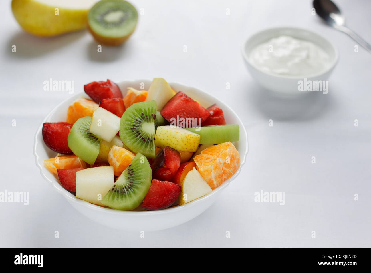 Healthy breakfast with fresh fruits and yogurt. Healthy lifestyle Stock