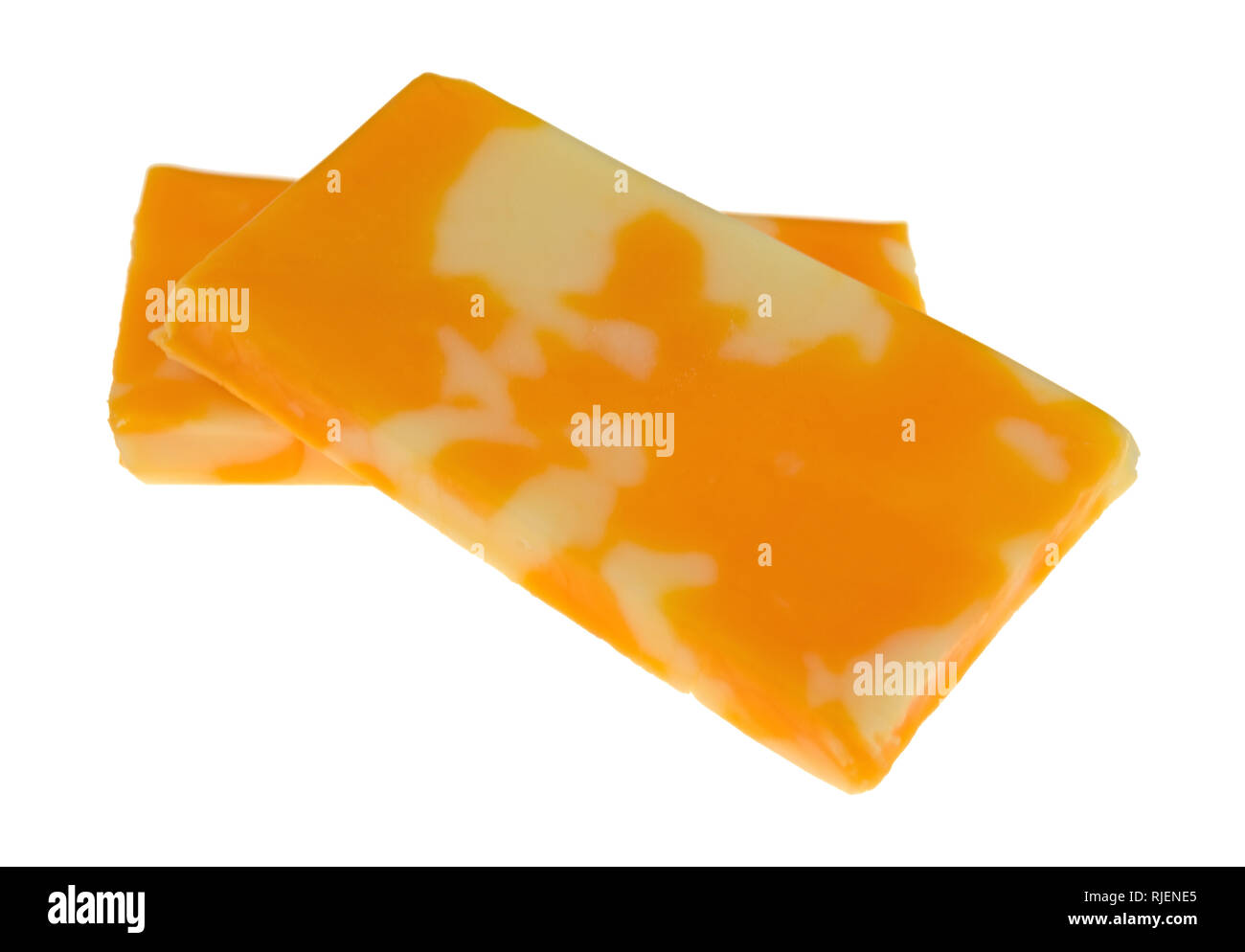 Side view of a two Colby Jack cheese bars isolated on a white