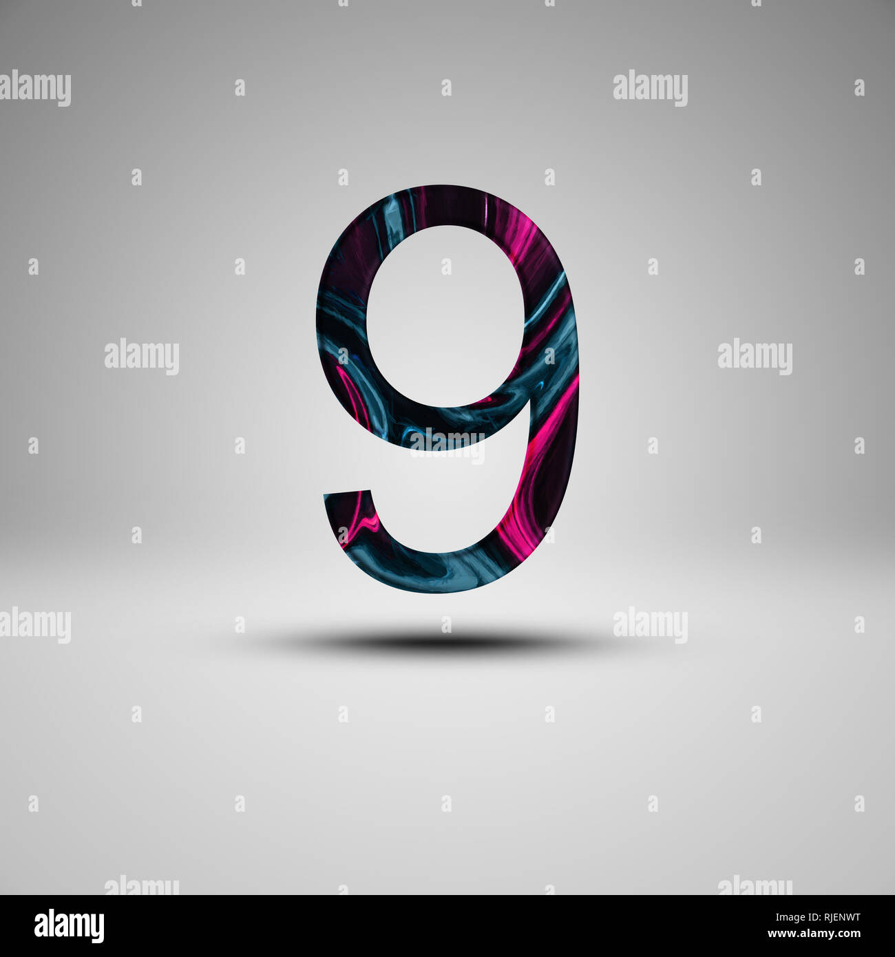 Number 9 illustration - painted cyberpunk acrylic, design elements ...