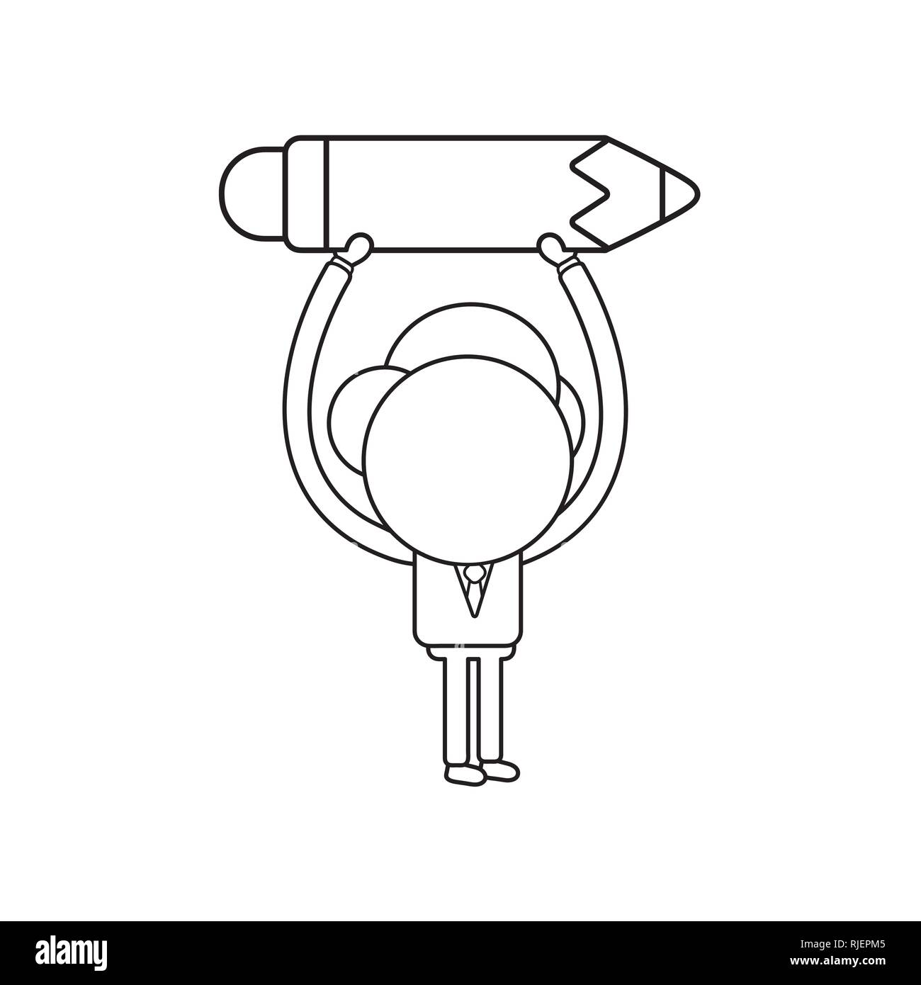 Vector illustration businessman character holding up pencil. Black ...