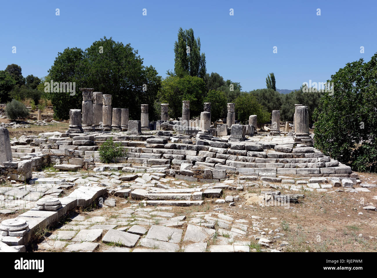 View towards the 2nd century BC Temple of Hecate (Hekate), Lagina, Yatagan, Turkey. This temple is the only known temple to have been dedicated to Hec Stock Photo