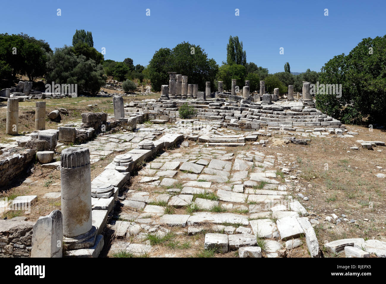 View towards the 2nd century BC Temple of Hecate (Hekate), Lagina, Yatagan, Turkey. This temple is the only known temple to have been dedicated to Hec Stock Photo