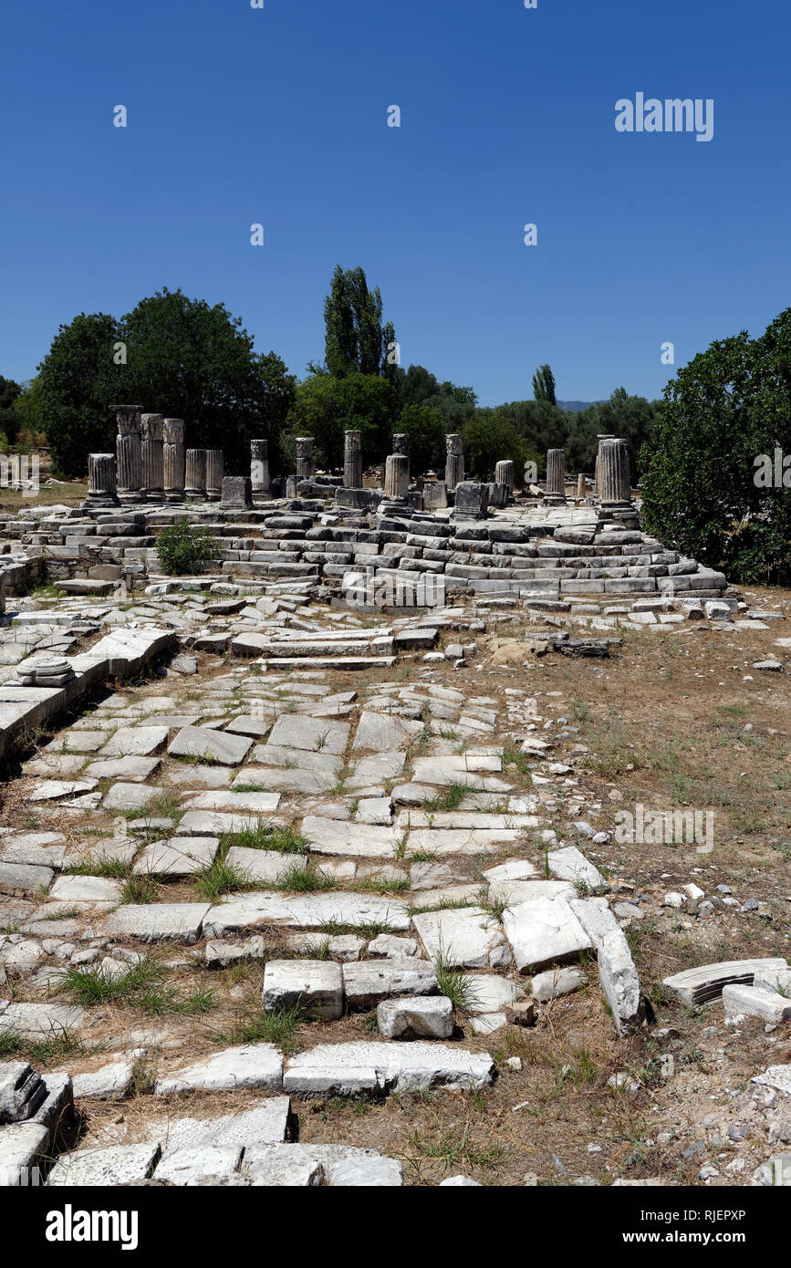 View towards the 2nd century BC Temple of Hecate (Hekate), Lagina, Yatagan, Turkey. This temple is the only known temple to have been dedicated to Hec Stock Photo
