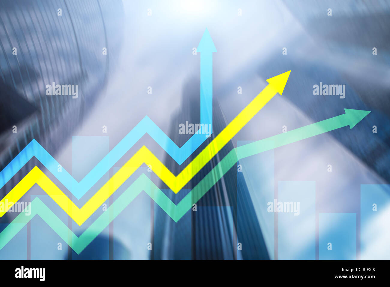 Financial growth arrows graph. Investment and trading concept. Stock Photo