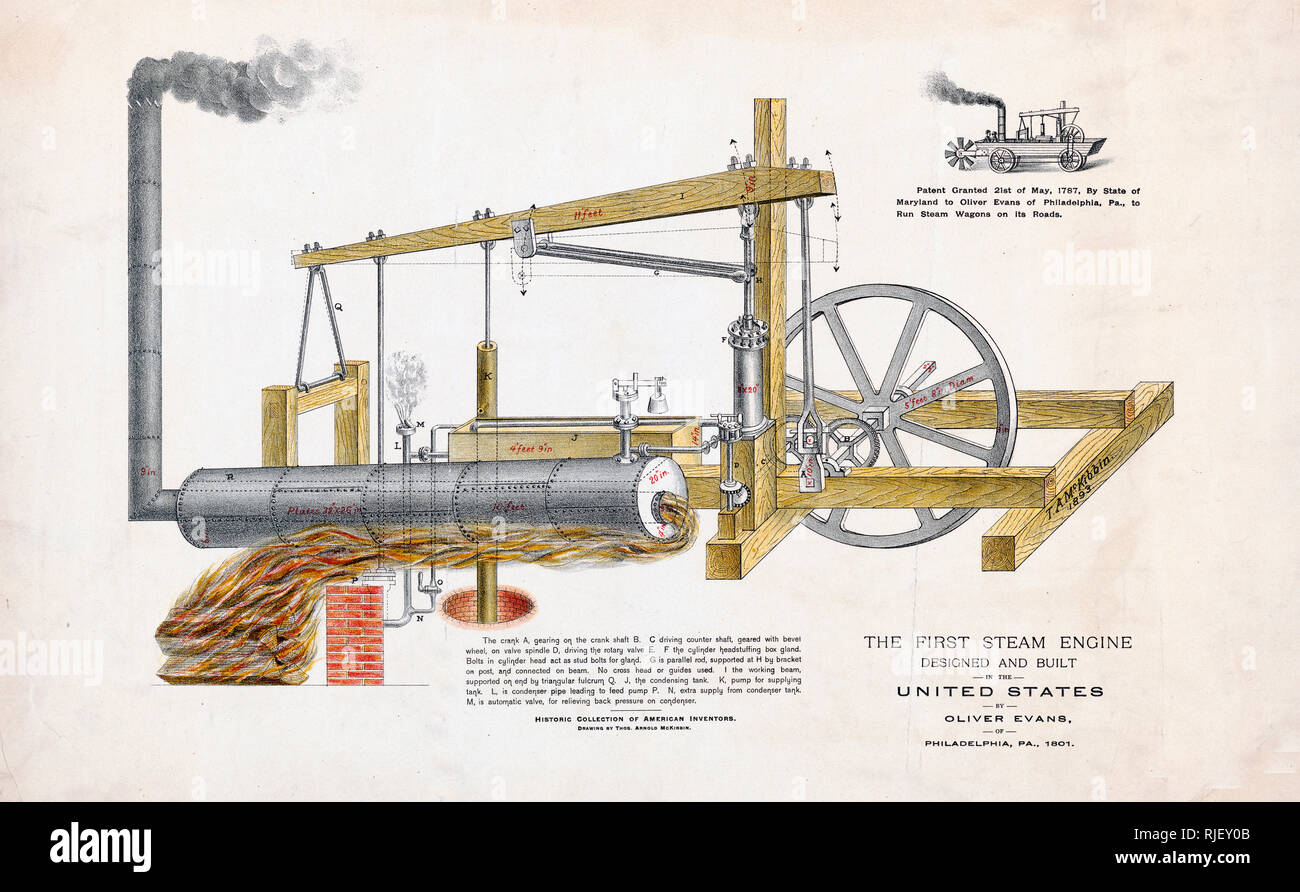 The first steam engine designed and built in the United States, by