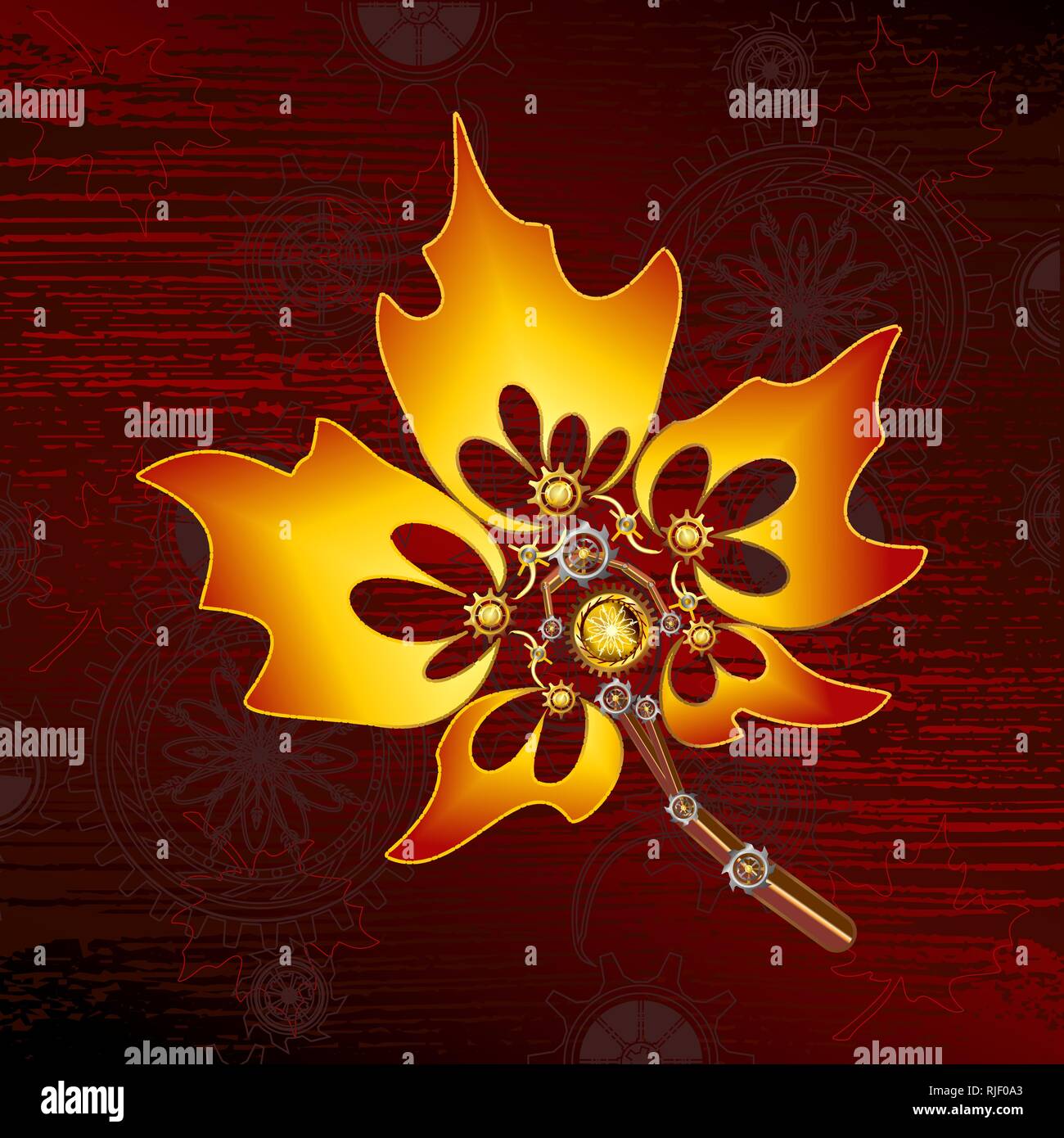 Steampunk Maple Leaf vector image in scarlett Stock Vector