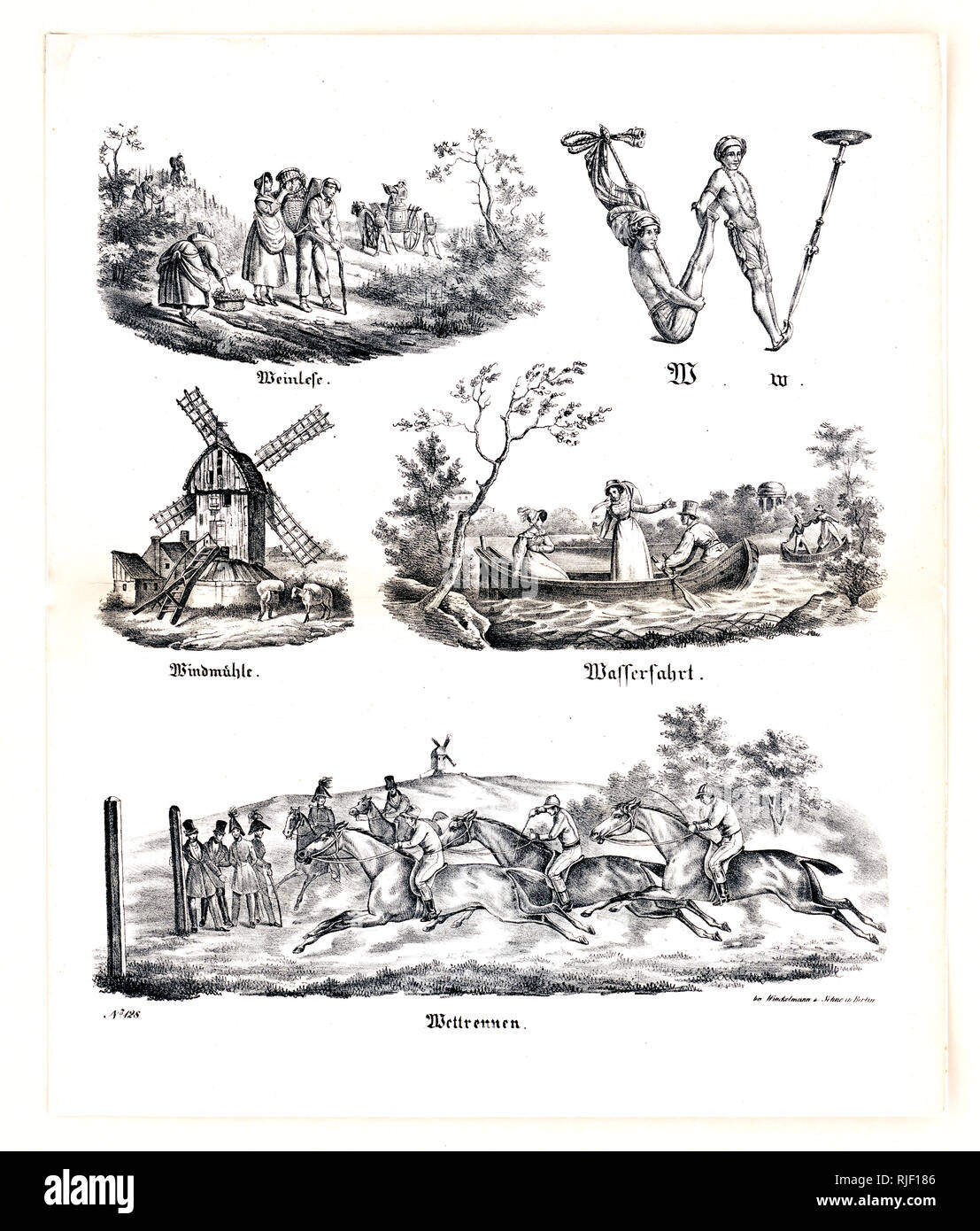 1828 drawing of the letter W  - Das allegrösste Bilder ABC. The Letter W Stock Photo