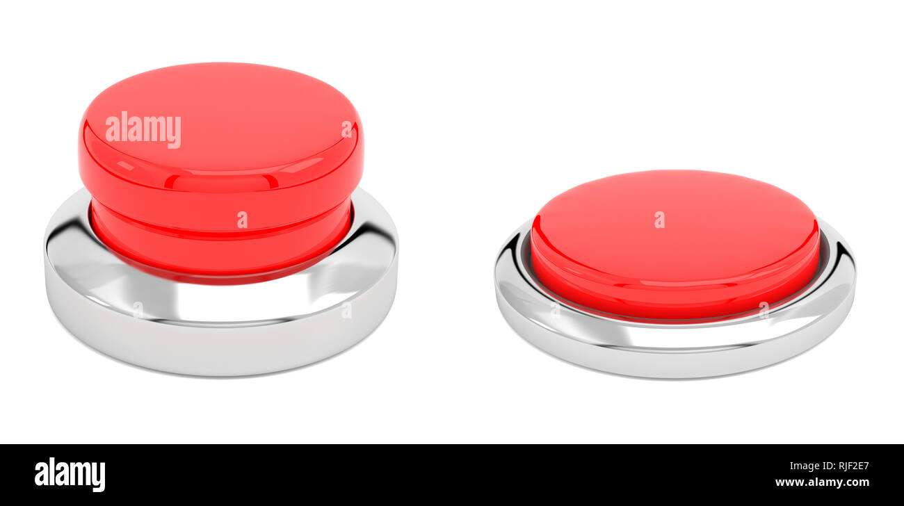 Red push buttons. Alert elements. Normal and pressed position. 3D illustration Stock Photo
