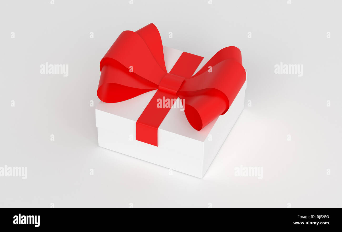 Gift box. White carton with red ribbon. 3d render illustration Stock ...