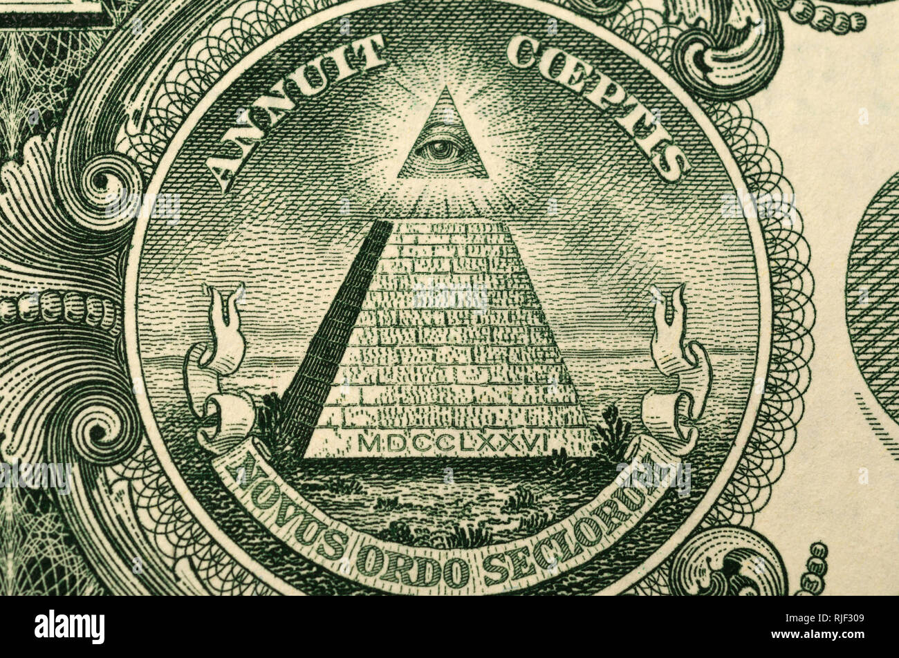 the pyramid on the back of the American one dollar bill Stock Photo