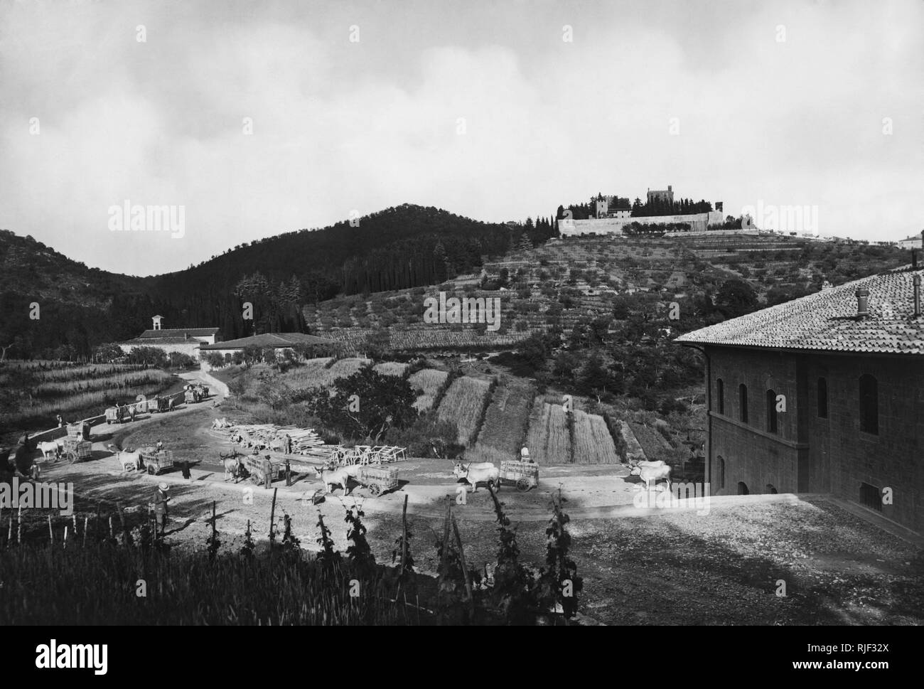 Europe, Italy, Tuscany, Gaiole in Chianti, view of the Castello di Brolio, 1930 Stock Photo
