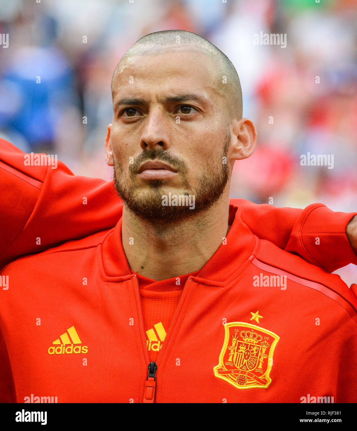 Moscow, Russia - July 1, 2018. Spain national football team midfielder David Silva before FIFA World Cup 2018 Round of 16 match Spain vs Russia. Stock Photo
