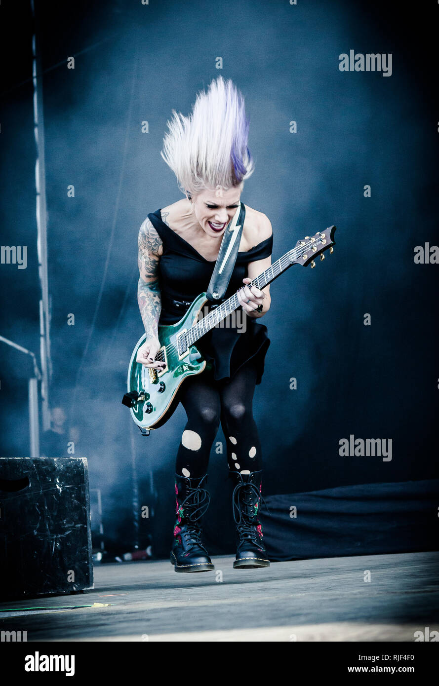 The American Christian rock band Skillet performs a live concert at the