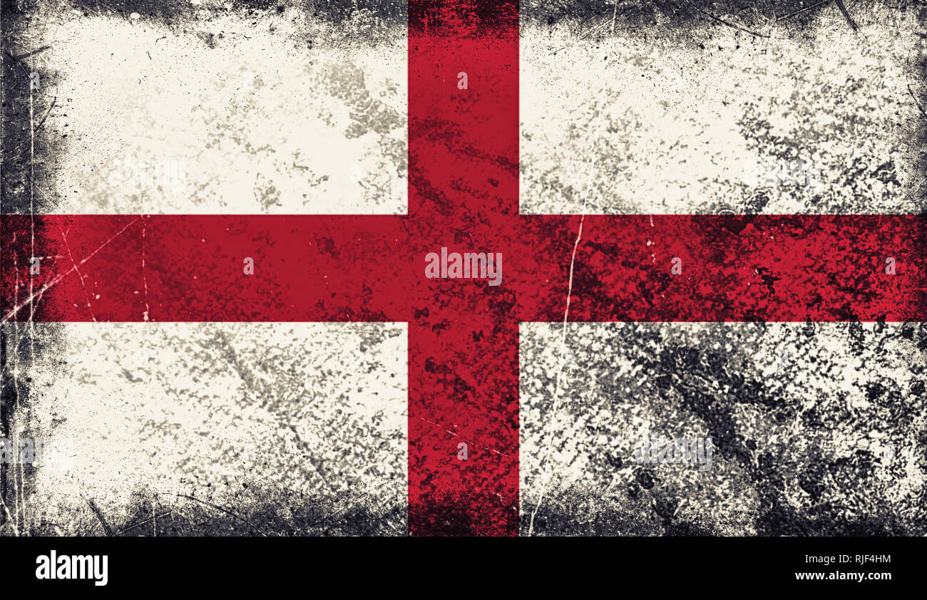 Vintage old flag of England. Art texture painted England national flag. Stock Photo