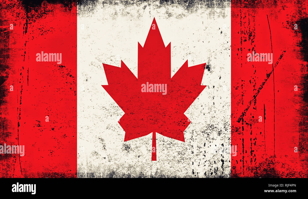 Vintage old flag of Canada. Art texture painted Canada national flag. Stock Photo