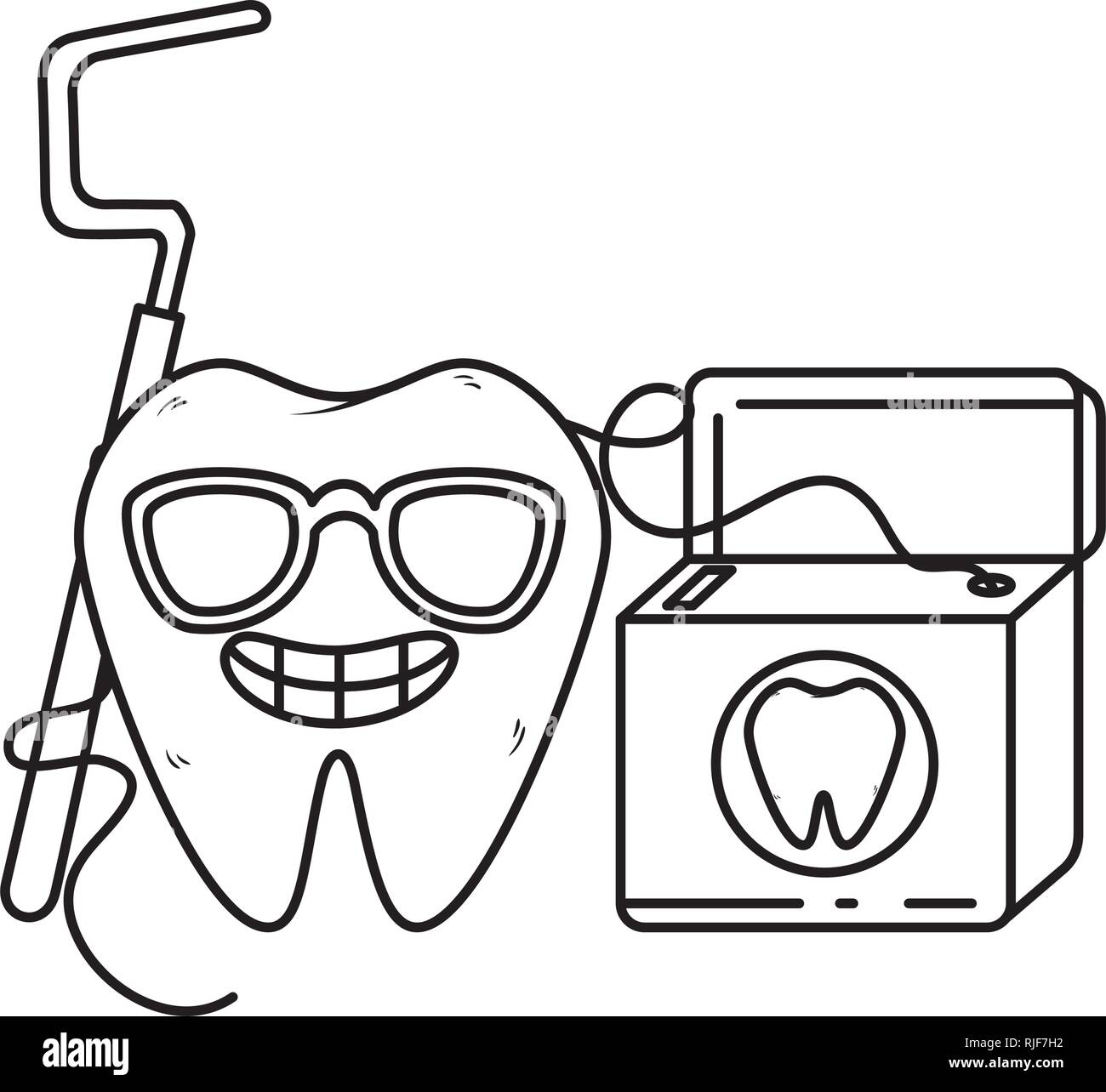 comic tooth with dental floss kawaii character Stock Vector Image & Art ...
