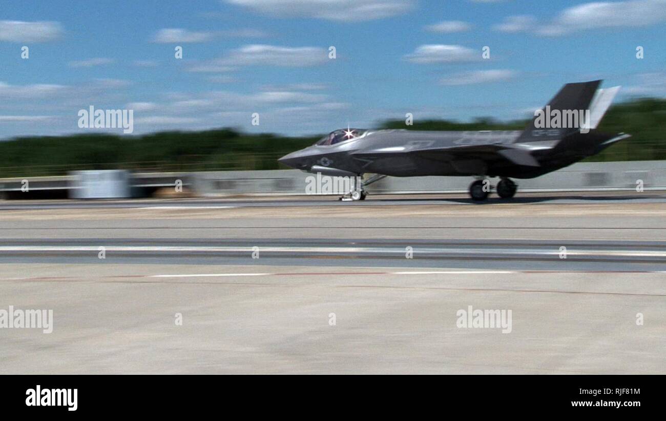 LAKEHURST, N.J. (July 27, 2011) An F-35C test aircraft piloted by Lt. Christopher Tabert launches from a steam catapult for the first time. CF-3 is the designated carrier suitability test aircraft. The F-35C carrier variant of the Joint Strike Fighter is distinct from the F-35A and F-35B variants with its larger wing surfaces and reinforced landing gear for greater control in the demanding carrier take-off and landing environment. The F-35C is undergoing test and evaluation at NAS Patuxent River before eventual delivery to the fleet. Stock Photo