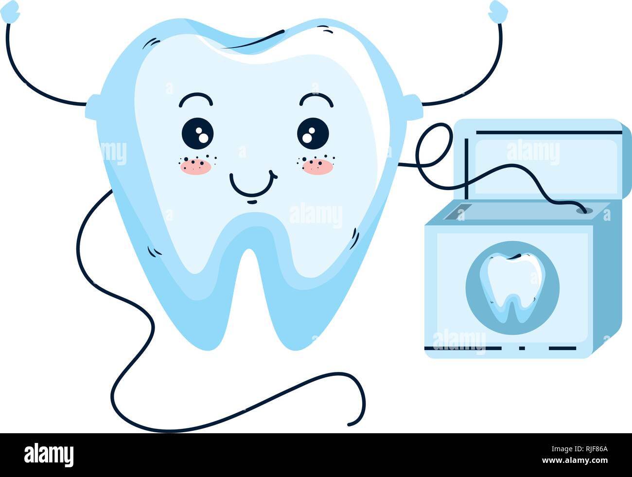 comic tooth with dental floss kawaii character Stock Vector Image & Art ...
