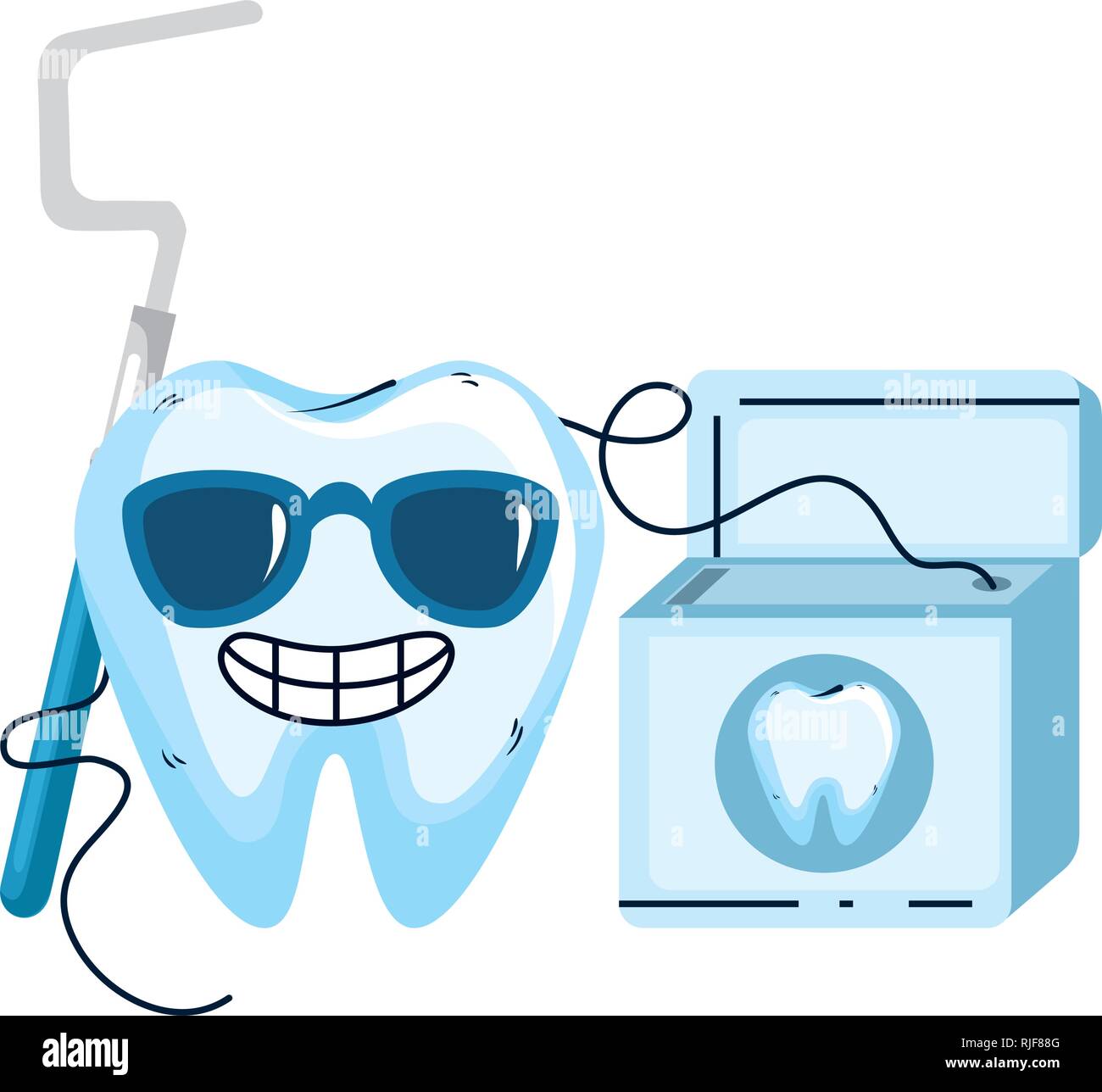 comic tooth with dental floss kawaii character Stock Vector Image & Art ...