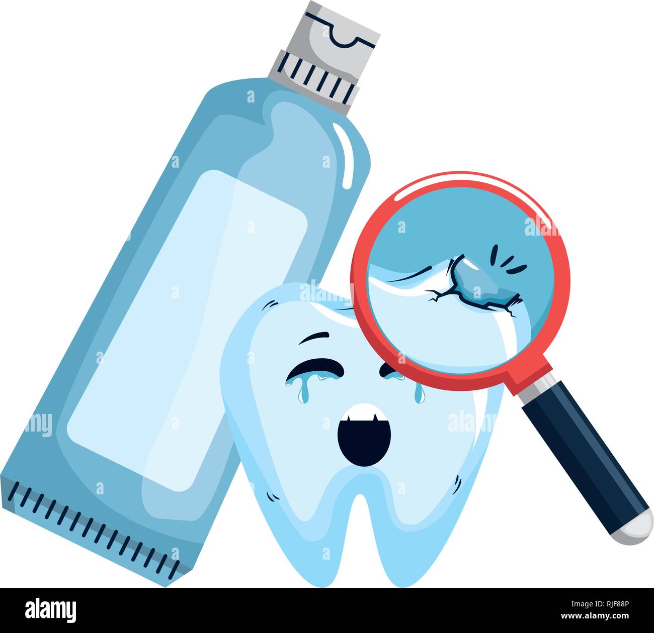 comic tooth with toothpaste and magnifying glass Stock Vector Image ...