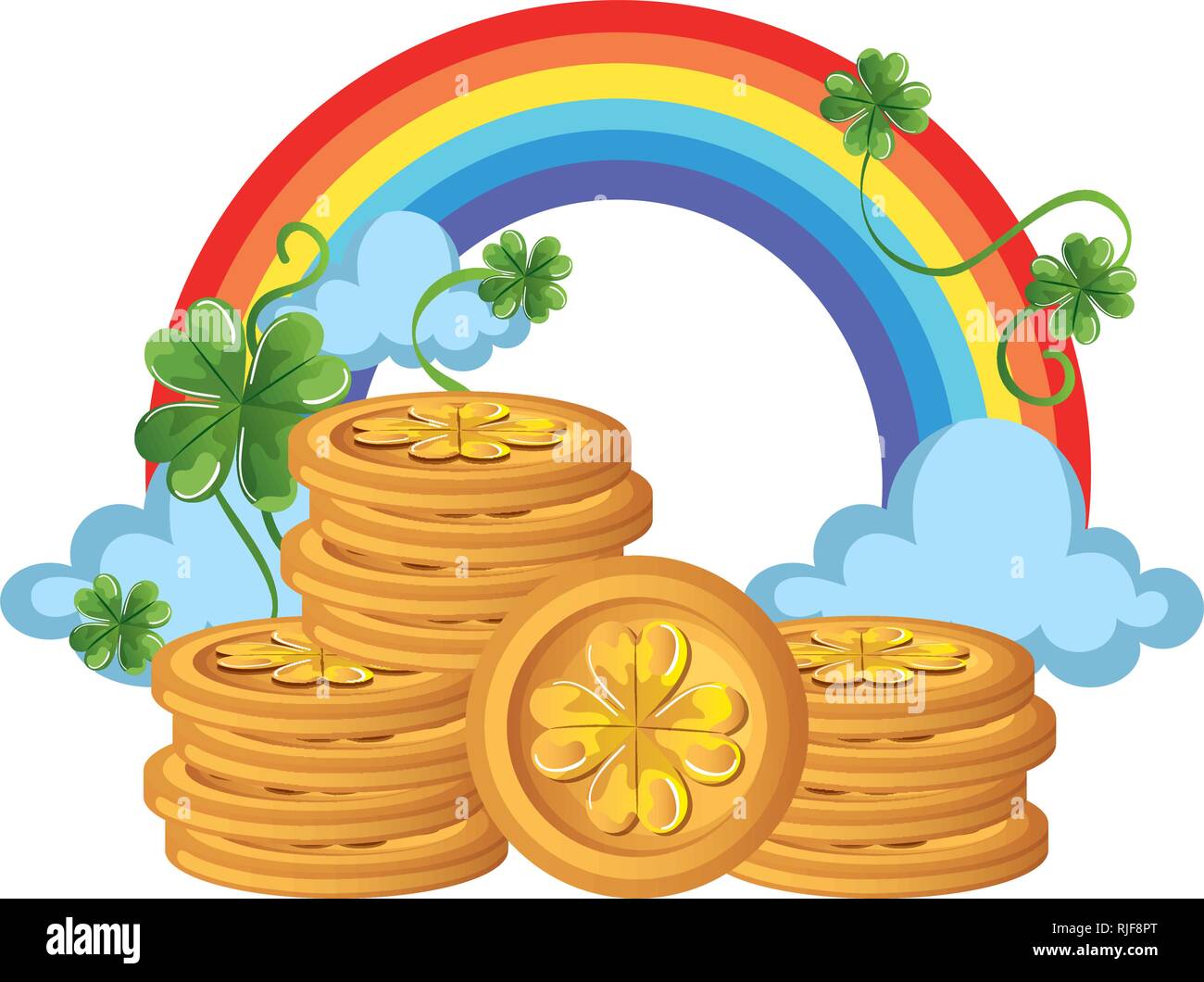 coins pile with clovers leafs and rainbow Stock Vector Image & Art - Alamy