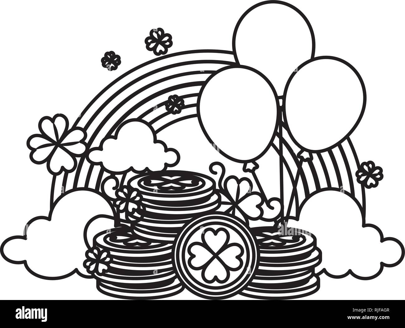 coins pile with balloons helium and rainbow Stock Vector Image & Art ...