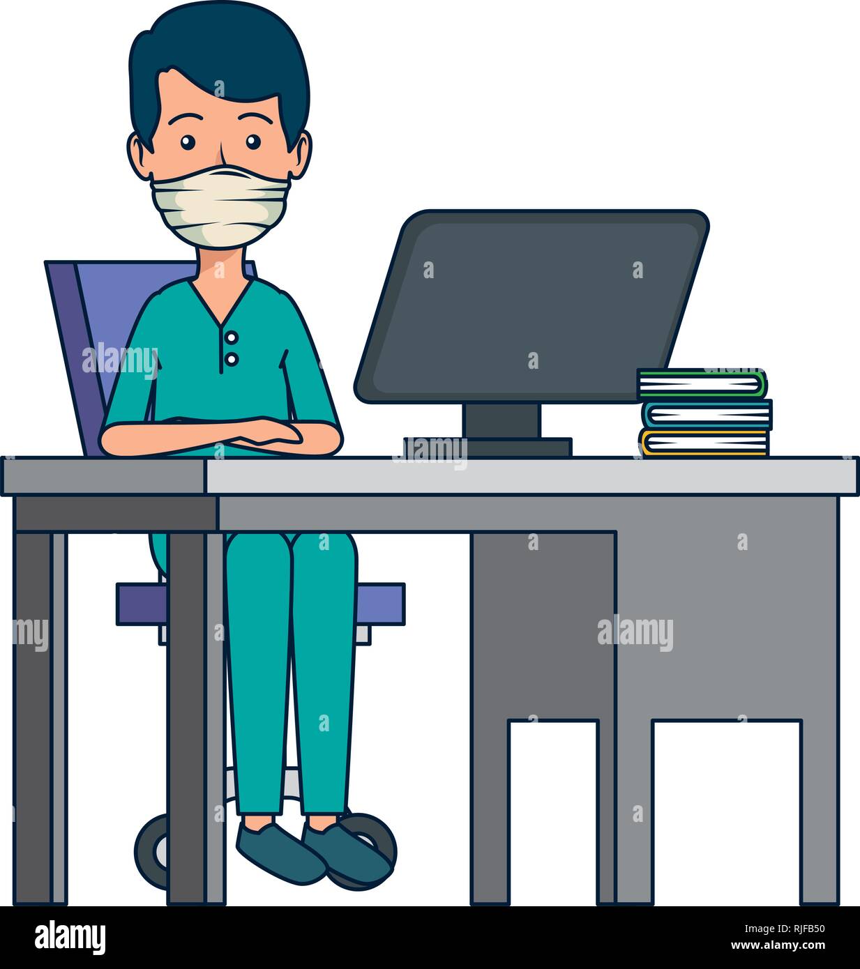 Cartoon Doctor Computer Desk Stock Photos & Cartoon Doctor Computer