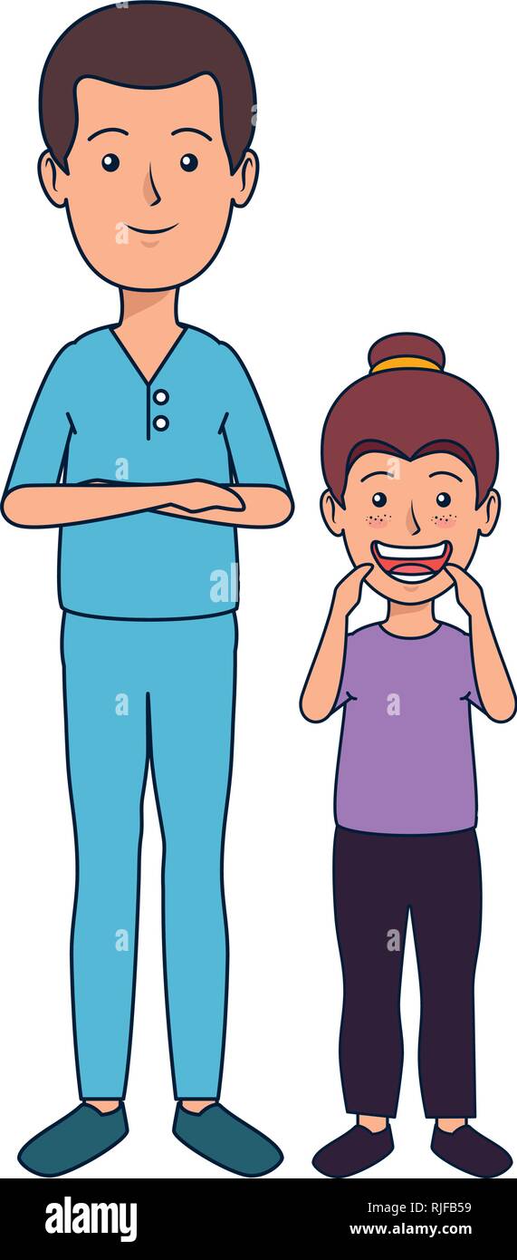 young dentist with girl patient Stock Vector